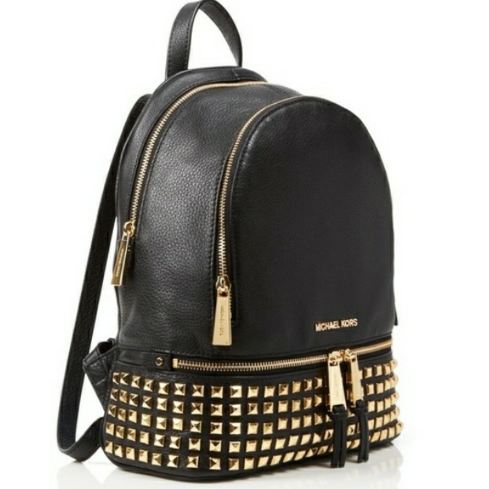 Michael Kors Rhea Studded Backpack (Black/Gold) - Picture 3 of 5